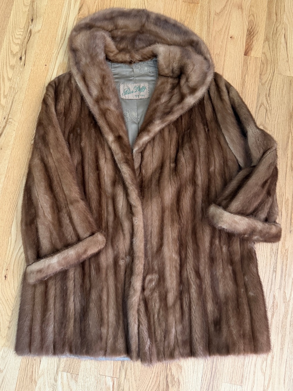 Vintage 1950s Peter Duffy "Autumn Haze" Genuine Mink Fur Stroller Coat L/XL